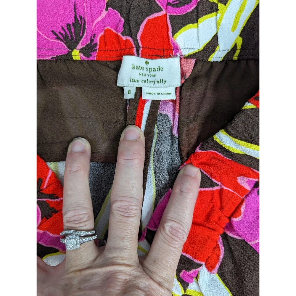 Kate Spade Pink & Red Floral Ankle Pants - Size 8 - Picture 6 of 10